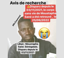 Libye : disparu depuis le 03/11/2021, le corps sans vie de Moustapha Sané a été retrouvé la semaine dernière, sur une plage