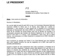 Législatives / Saisine en réclamation: La CENA répond au mandataire de YAW (Document)
