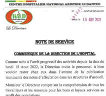 Hôpital Le Dantec: La Direction invite le personnel à rester chez eux en attendant les notes d'affectation (Document)