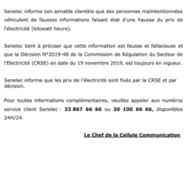 Hausse du prix de l'électricité: La SENELEC apporte des précisions (document)