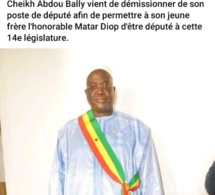 Assemblée nationale: Cheikh Abdou Bally démissionne et donne son poste de député à son jeune frère