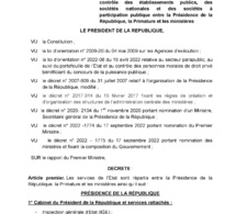 Décret n° 2022 - 1777 portant répartition des services de l’Etat et du contrôle des établissements publics, des sociétés nationales et des sociétés à participation publique entre la Présidence de la République, la Primature et les ministères