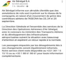 Grève de trois jours des contrôleurs aériens de l’Asecna : Air Sénégal prévoit l'annulation des vols Grève de trois jours des contrôleurs aériens de l’Asecna : Air Sénégal prévoit l'annulation des vols