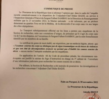 Mort du sergent Fulbert Sambou: Les précisions du Procureur de la République (Document)