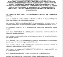 ARMP / Le Groupement Africonsult/Transecor conteste le rejet de son offre dans les marchés de prestations intellectuelles lancée par la société Safru Sa. (Document)