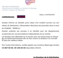 Senelec annonce des perturbations dans certaines zones de Dakar