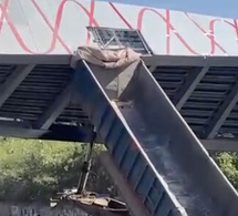 Accident sur la route de l’aéroport : Un camion percute la passerelle de Yoff, la circulation bloquée