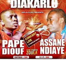 DOMOU DJOLOF PRODUCTION présente "Le Jakarlo" de l'année avec Pape Diouf et Assane Ndiaye. 30 Décembre à Brescia, 31 Décembre Torino en Italie, le 01 Janvier à Bruxelles et le 02 au Dock Eiffel à Paris.