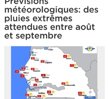 Prévision météorologies entre aout et septembre avec de fortes pluies attendues