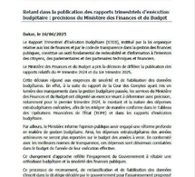 Communiqué du Ministère des Finances et du Budget