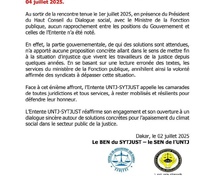 COMMUNIQUÉ DE PRESSE L’ENTENTE SYTJUST–UNTJ dénonce l’obstruction à la vérité et le revirement inacceptable du Ministre de la Justice