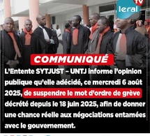 Suspension du mot d’ordre de grève de l’Entente SYTJUST – UNTJ