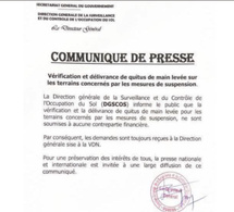 Vérification et délivrance de quitus de main levée : La DGSCOS informe le public de sa poursuite sur les terrains concernés par les mesures de suspension