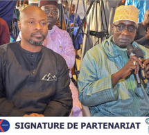 Le député Guy Marius Sagna, invité de Demba Kâ, PDG du groupe EDK, à la signature de partenariat entre le groupe EDK et la SFI