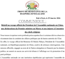 COMMUNIQUE FRDS: Relatif au voyage officiel du Président de l’Assemblée nationale en Chine, aux déclarations du Premier ministre au Maroc et aux injures à l’encontre des chefs religieux