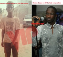 Le chanteur Demba Guissé en 2001 quand il était mécanicien et en 2016 artiste compositeur.