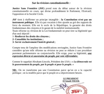 Communique officiel de Justice Sans Frontiére sur la révision de la constitution